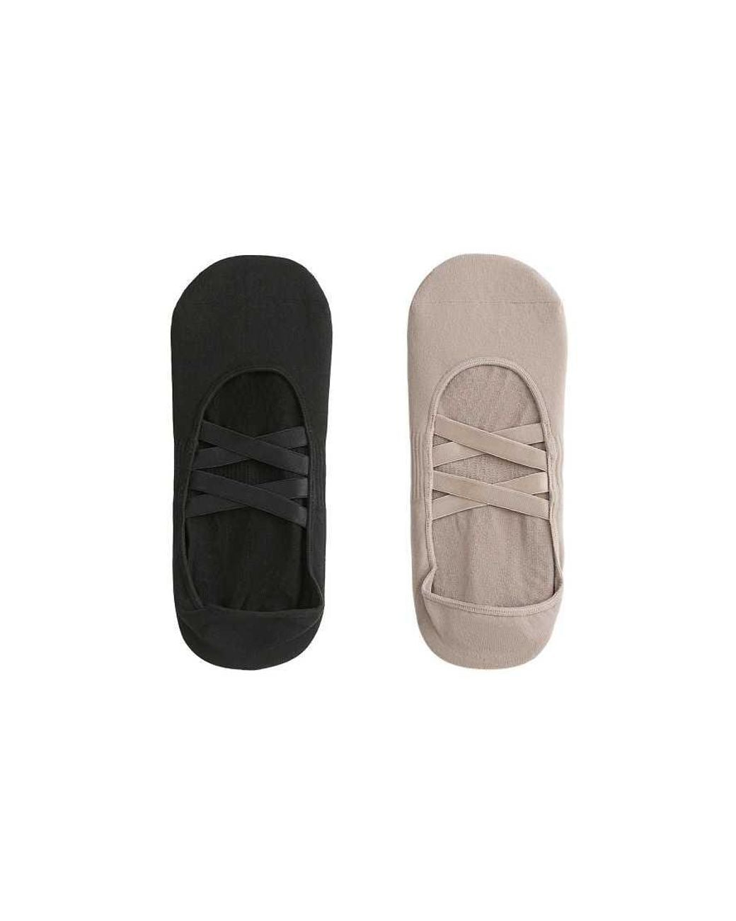 Oysho Black 2 Pairs Of Invisible Polyamide Blend Yoga And Pilates Socks With Double Straps