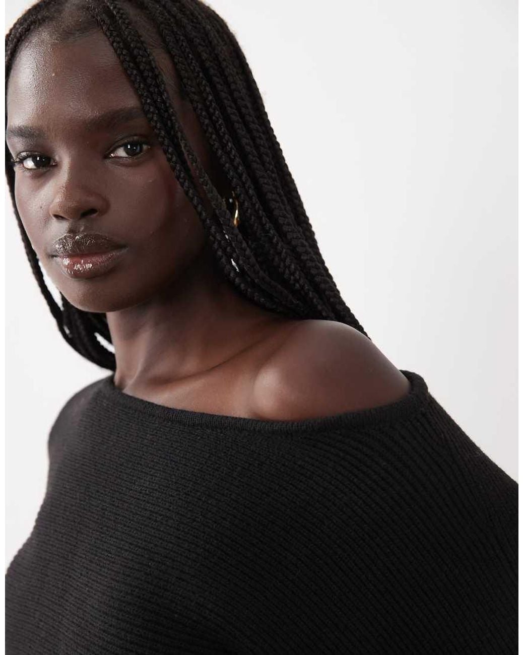 ASOS Black Structured Ribbed Nipped Waist Slash Neck Jumper
