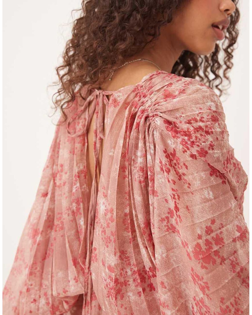 ASOS Pink Pleated Chiffon Twist Front Maxi Dress