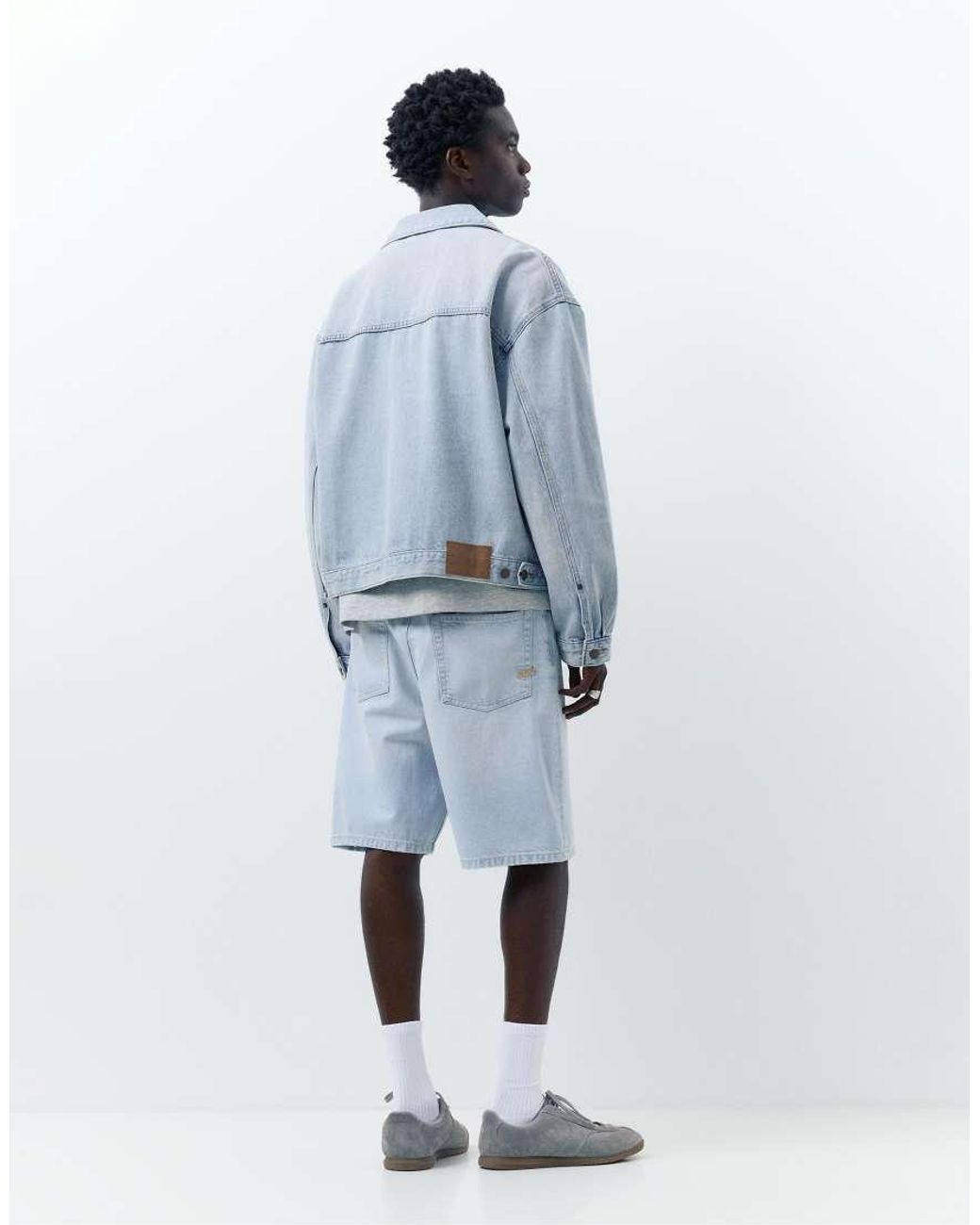 Pull&Bear Blue baggy Denim Bermuda Shorts for men