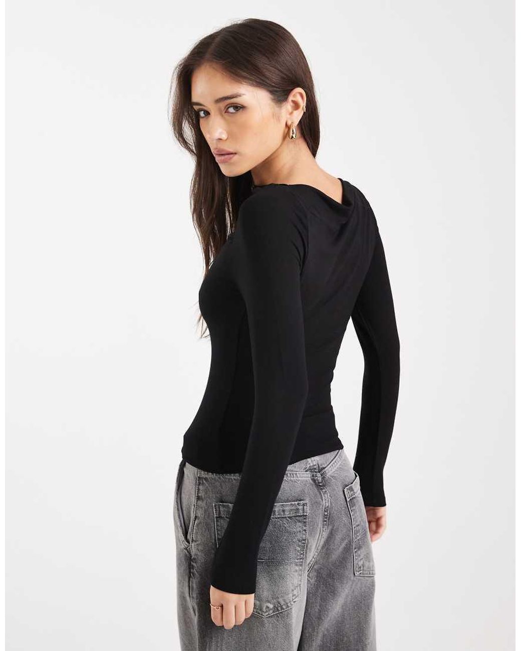 Miss Selfridge Black Ruched Slash Neck Top