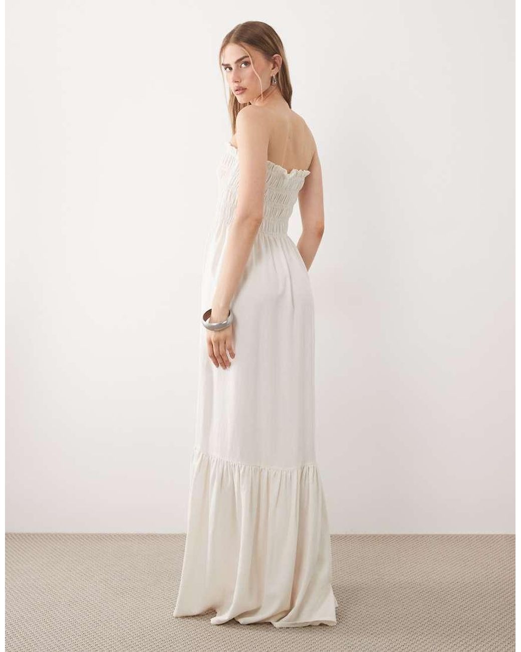ASOS Natural Shirred Bandeau Maxi Dress
