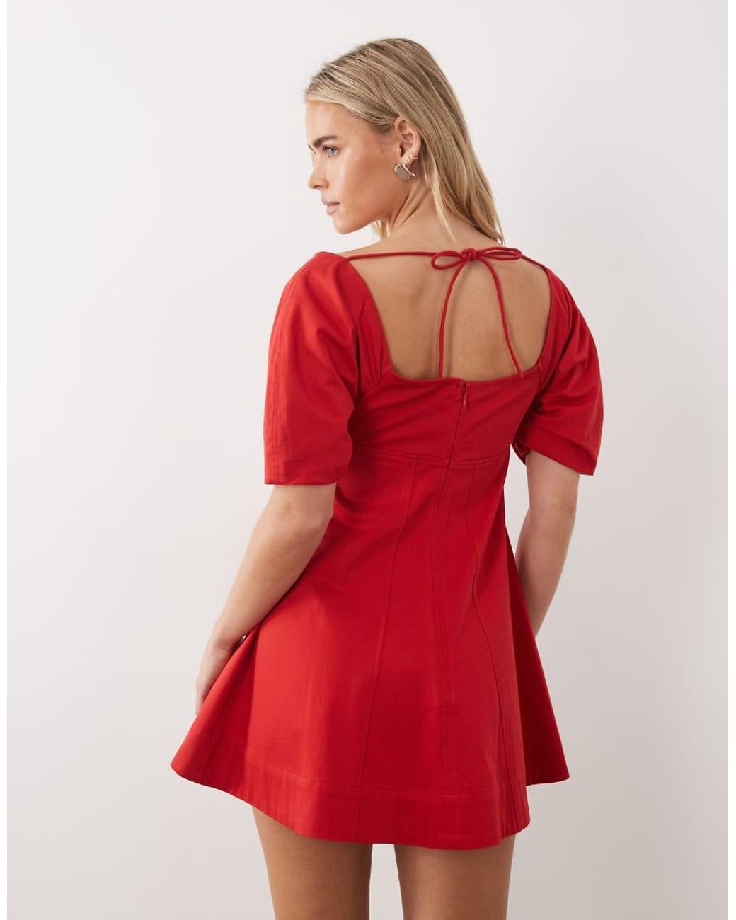 ASOS Red Asos Design Petite Square Neck Structu Cotton Mini Dress With Back Strap