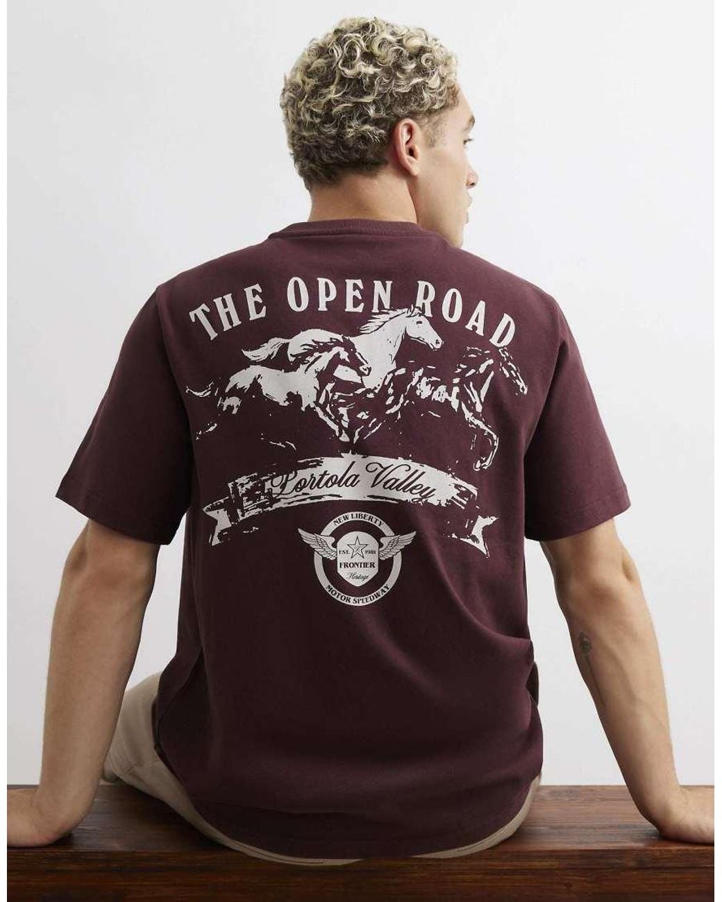 River Island Brown Cotton Open Road Horses T-Shirt for men