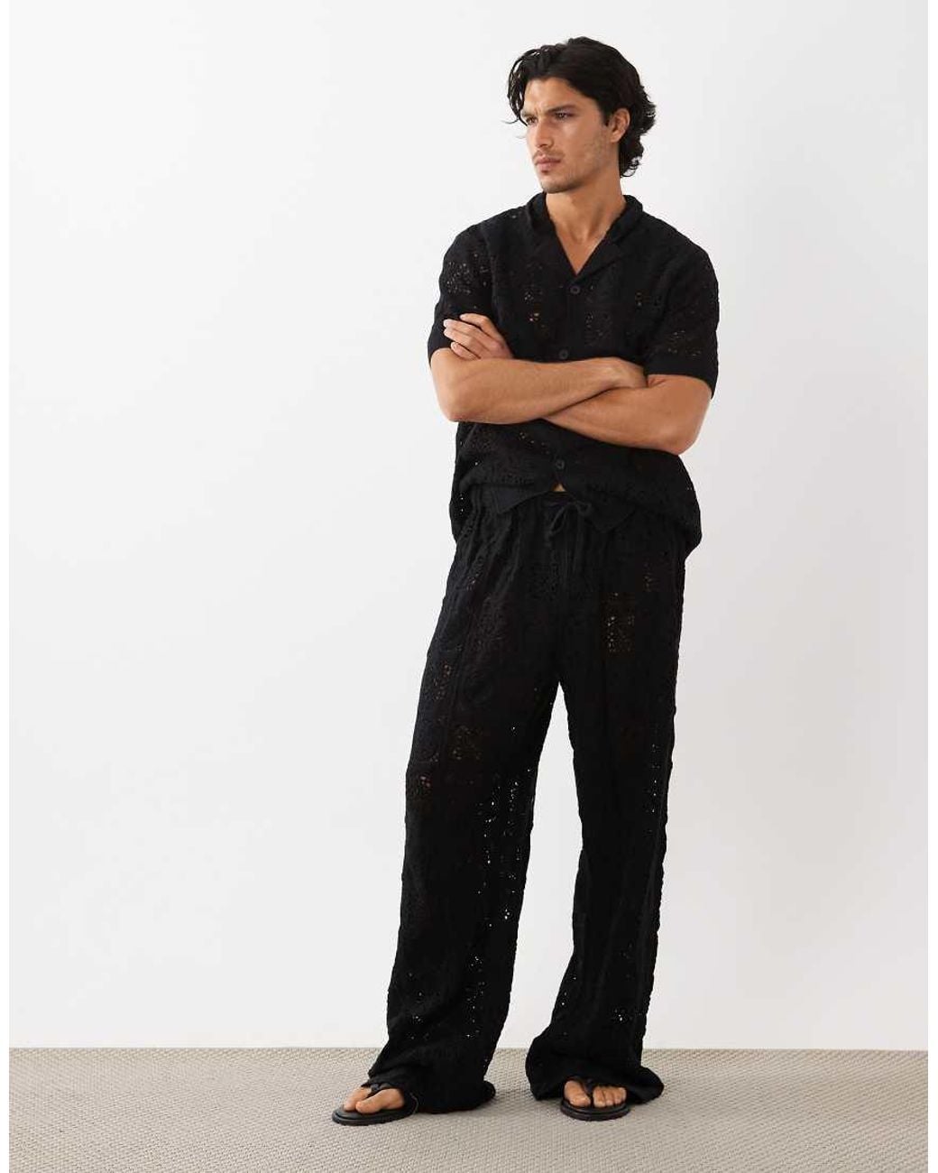 ASOS Black Knitted Crochet Trouser for men