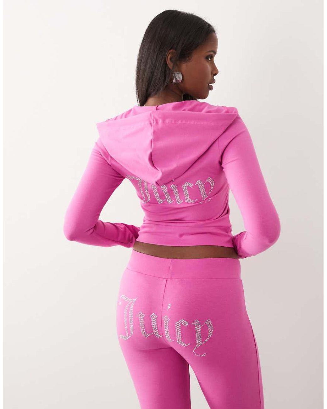 Juicy Couture Pink Diamante Logo Detail Zip Through Hoodie Co-ord