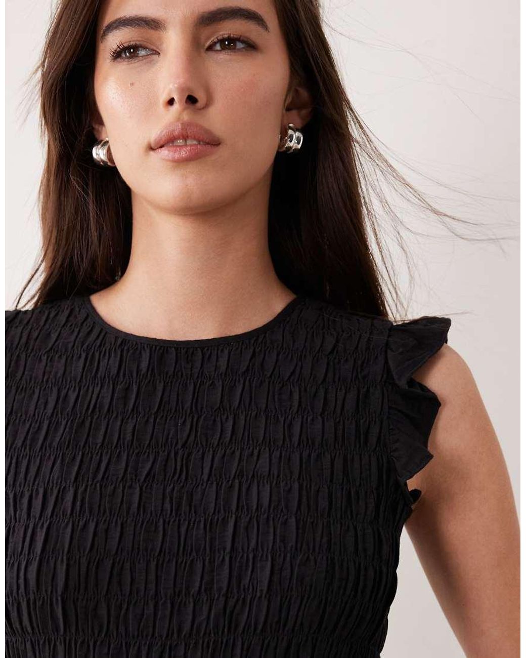 New Look Black Shirred Ruffle Sleeve Top