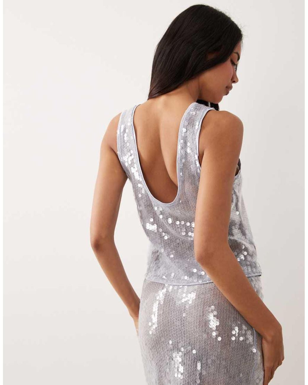 ASOS White Glass Sequin Scoop Neck Cropped Cami