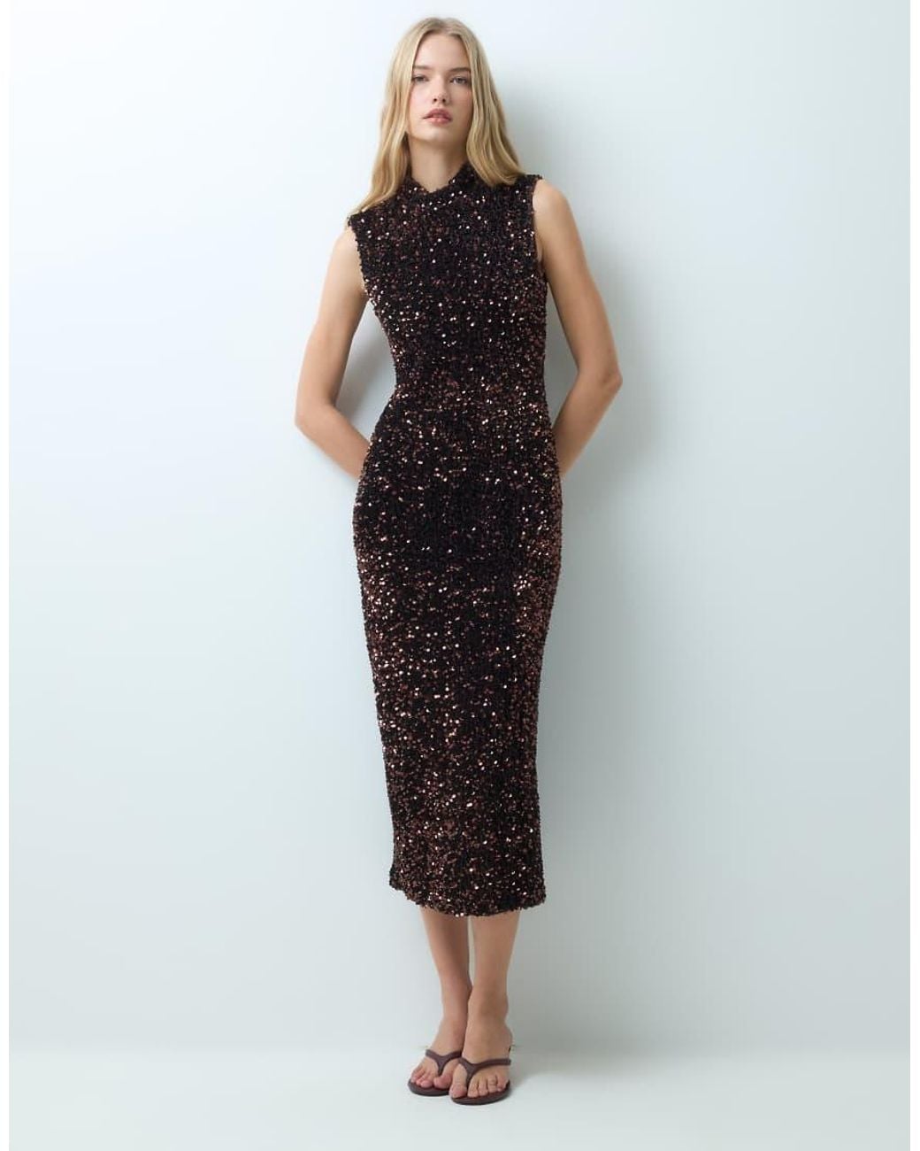 Vila Multicolor High Neck Sequin Maxi Dress