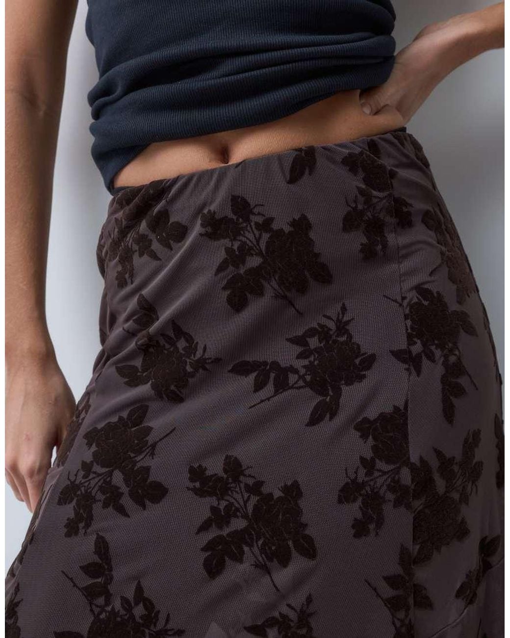 ASOS Gray Hank Hem Maxi Flock Skirt Co Ord