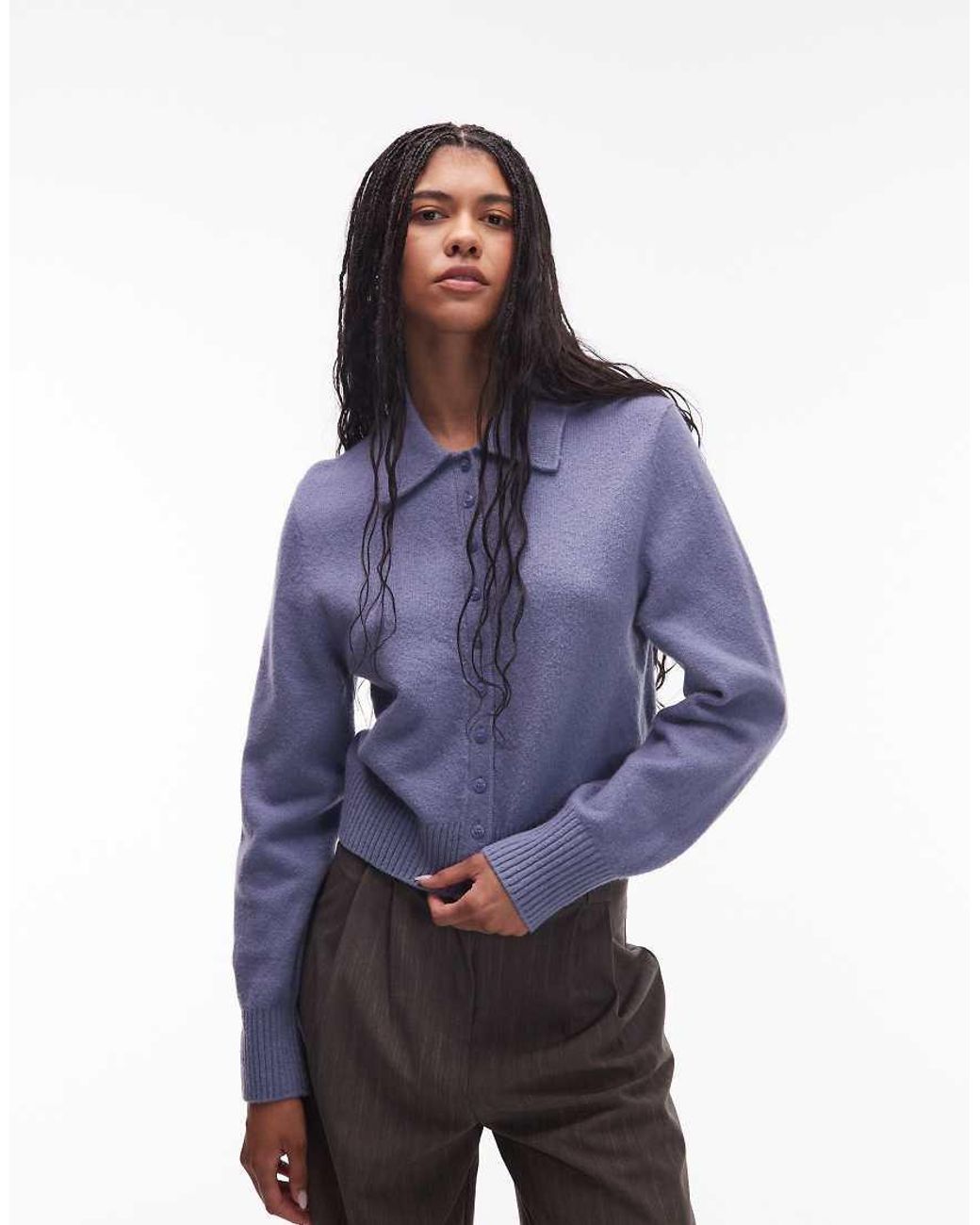 & Other Stories Blue Knitted Cardigan With Collar And Button Front