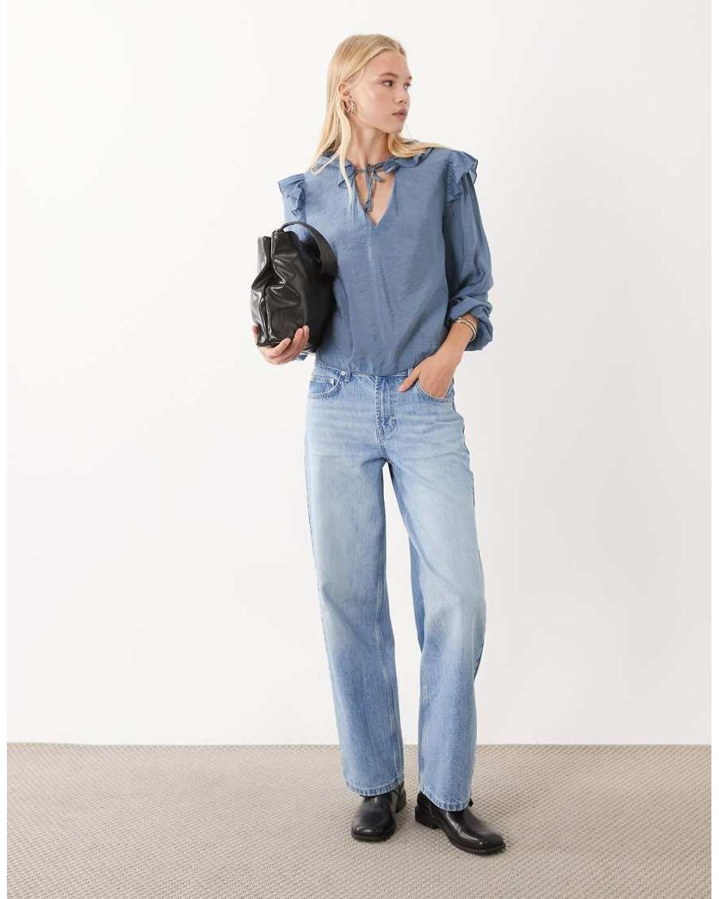 Mango Blue Teen Ruffle Blouse