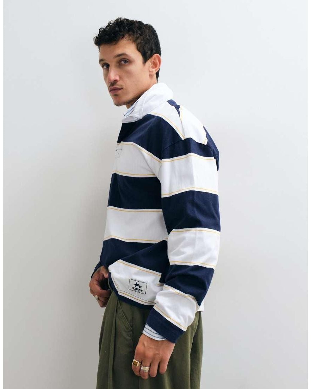 Hollister Blue Long Sleeve Rugby Polo for men