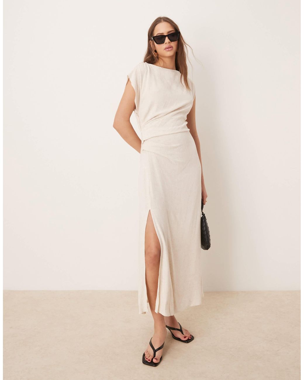 chinese dress ladies Asos Edition Linen Strappy Wrap Midi Dress In Soft Marble Print