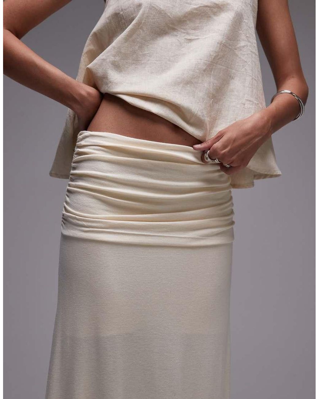 TOPSHOP Gray Ruched Waist Maxi Skirt