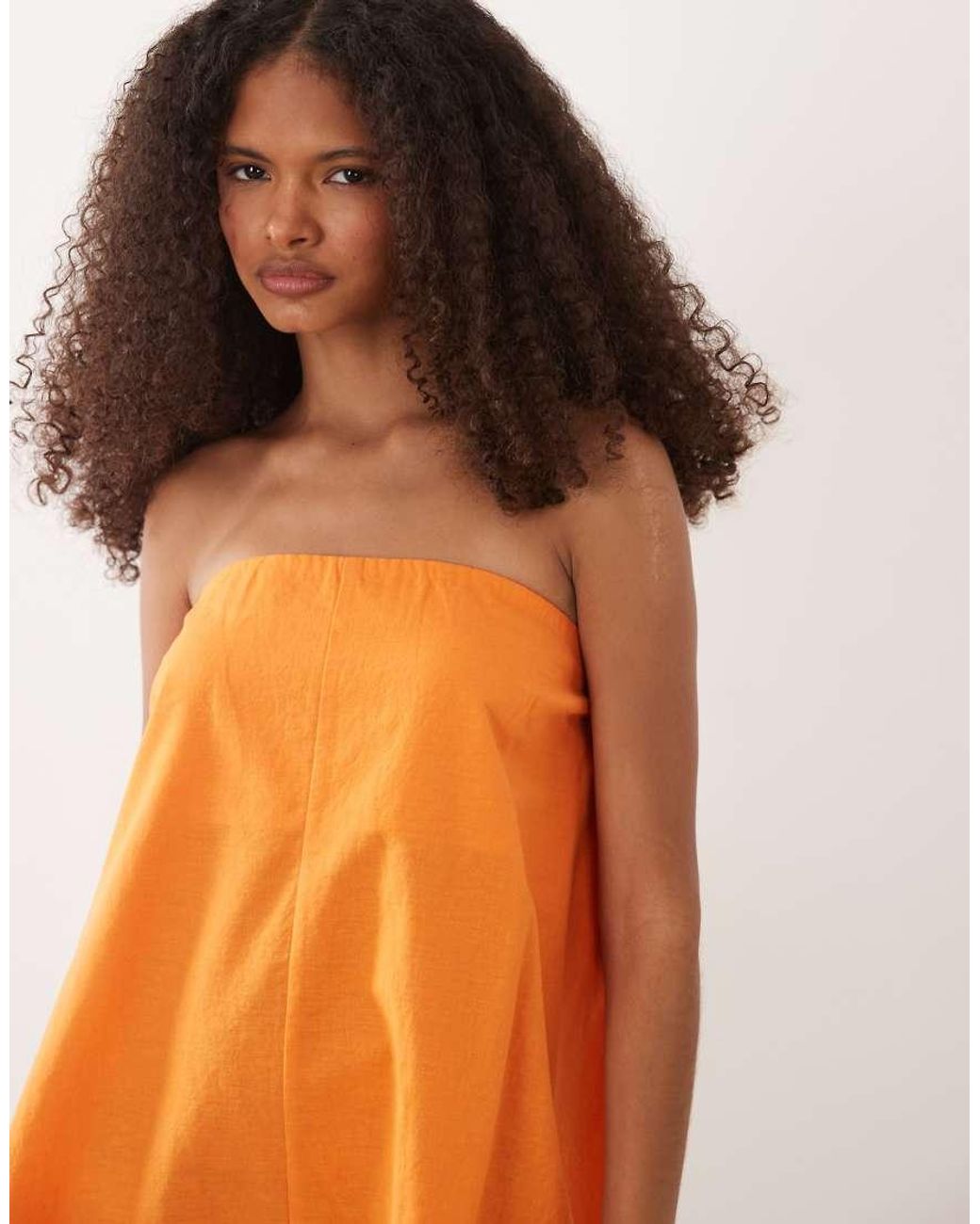 ASOS Orange Cotton Linen Bandeau Mini Sundress