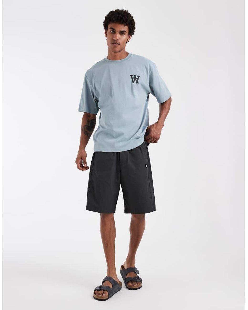 DOUBLE A by WOOD WOOD Blue 100% Cotton Liam Aa Logo T-shirt for men