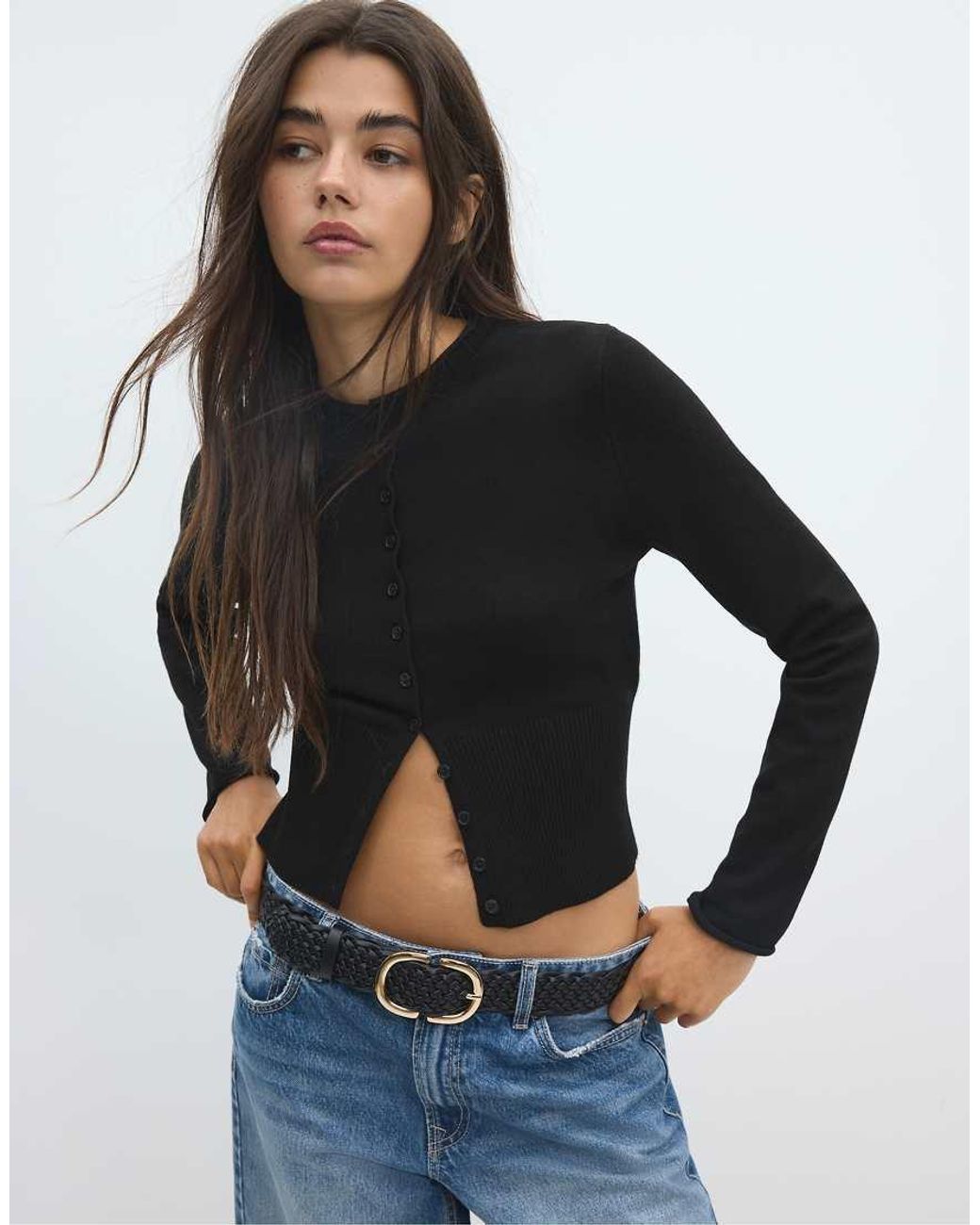 Stradivarius White Braided Double Buckle Belt
