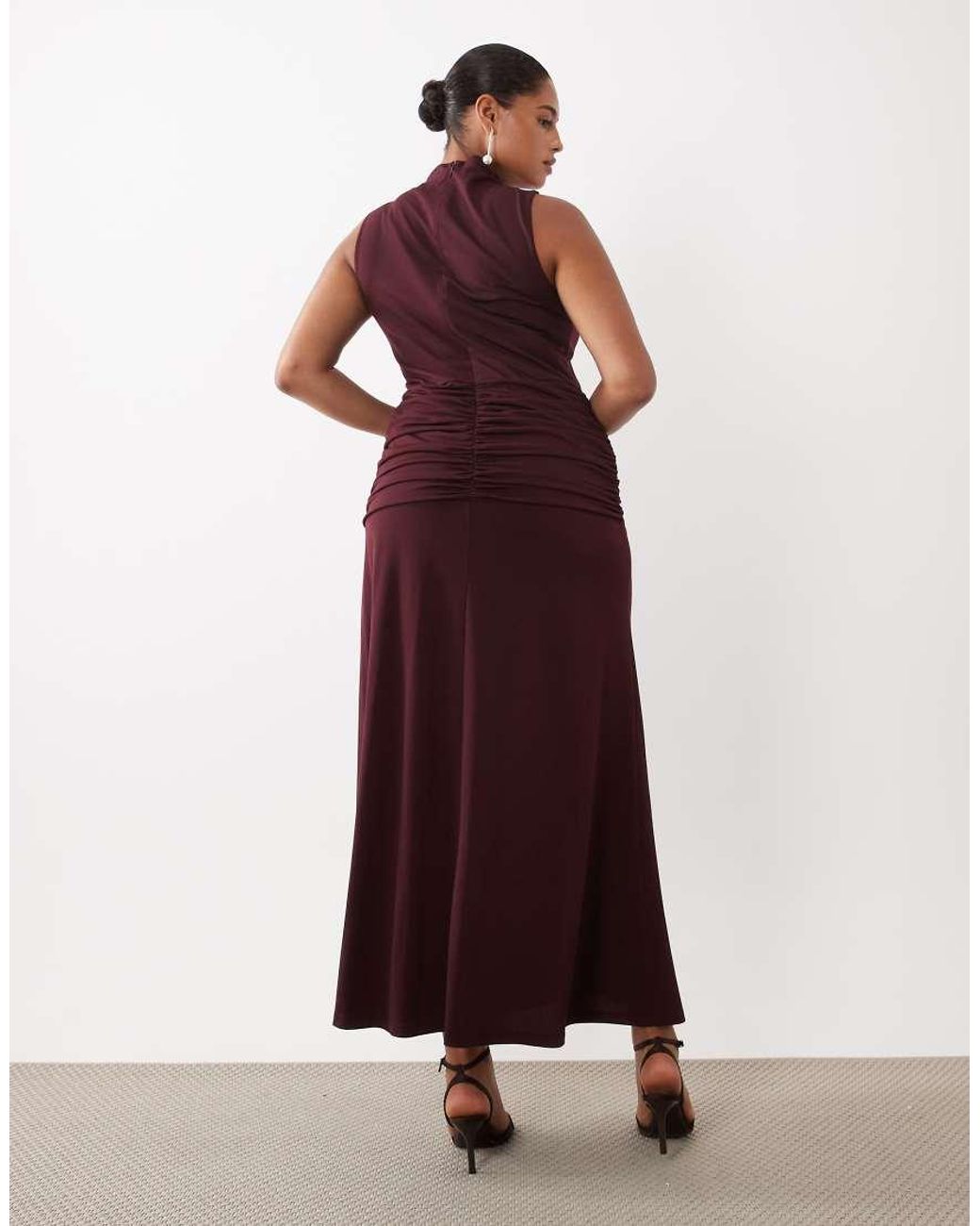 Pretty Lavish Curve Red Slinky High Neck Tie Front Sleeveless Maxi Dress