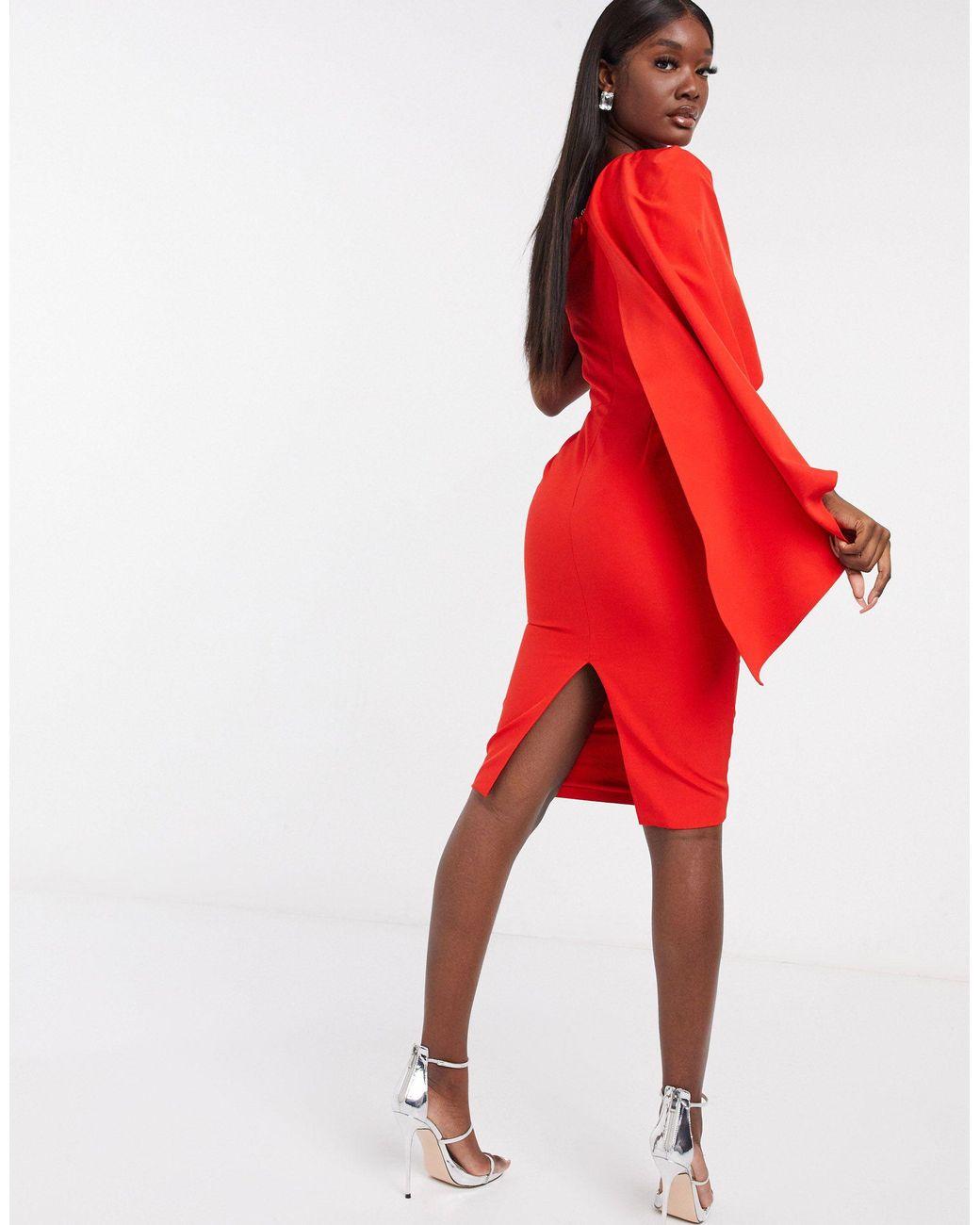 Lavish Alice Exclusive Cape One Shoulder Midi Dress in Red Lyst