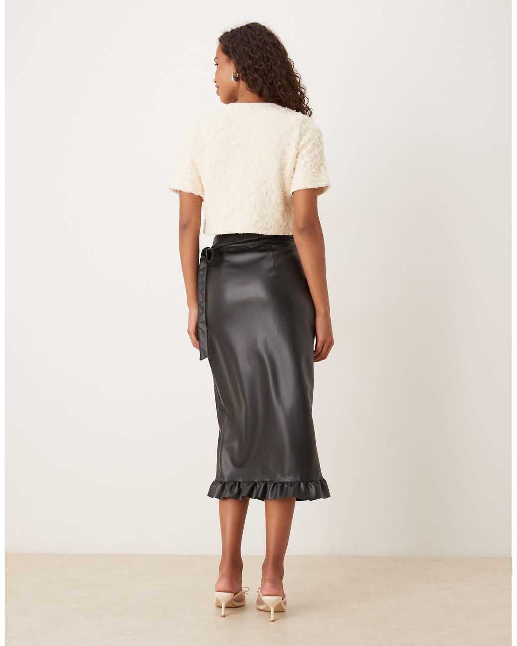 Never Fully Dressed Jaspre Pu Ruffle Midi Skirt in White | Lyst