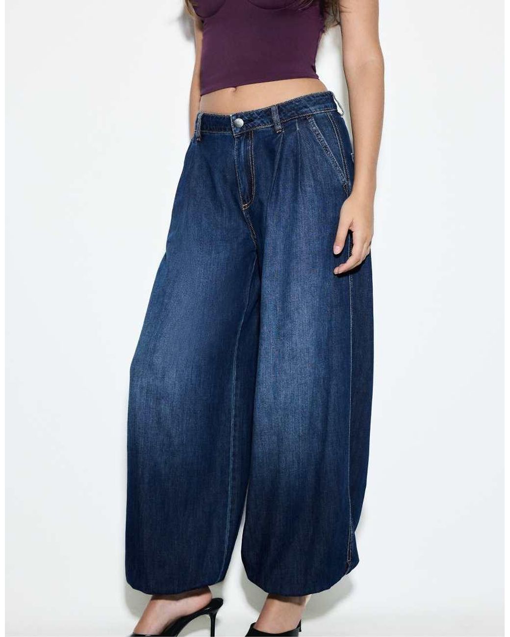 Stradivarius Blue 100% Cotton Sarouel Jeans