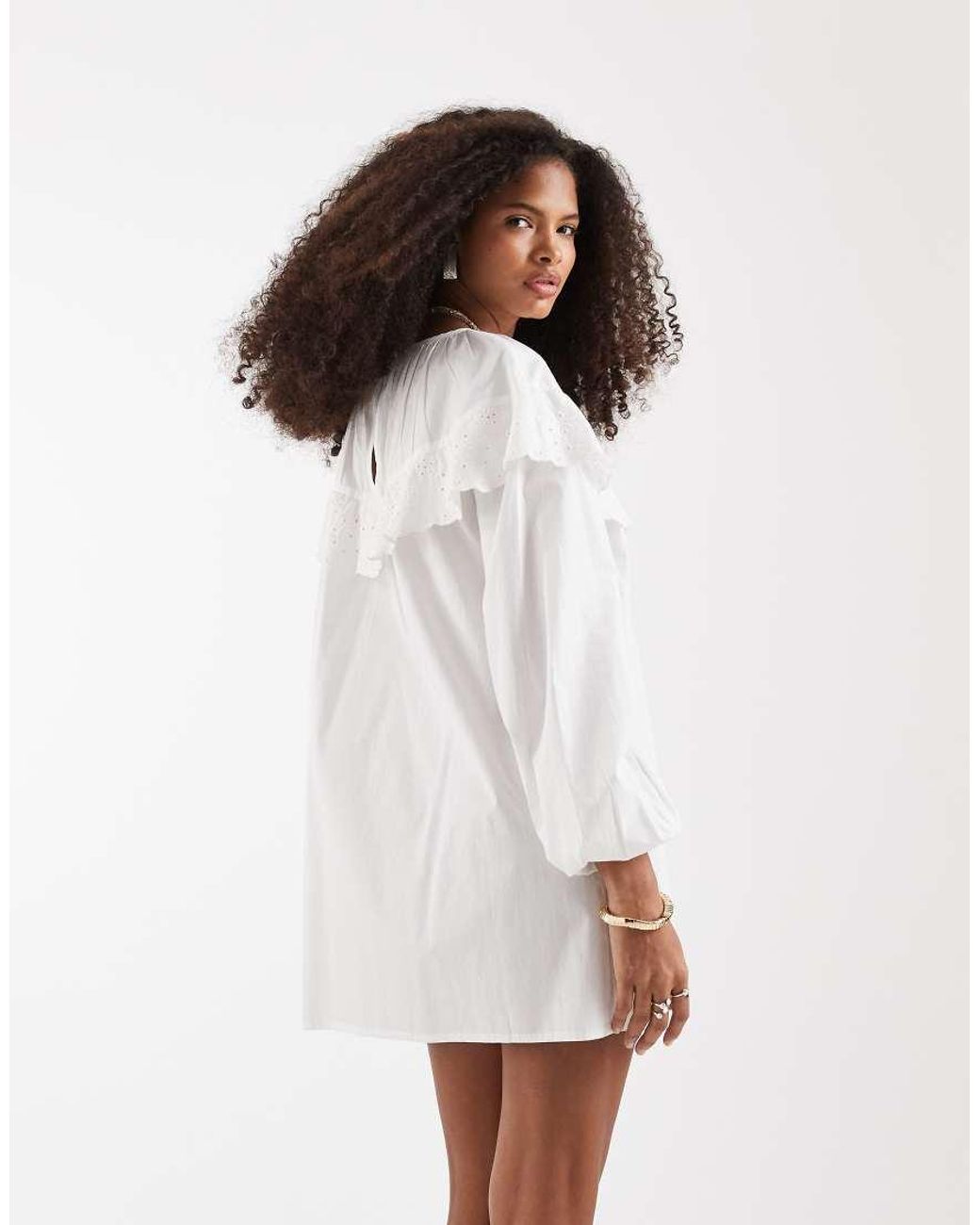 Neon Rose White Ruffle Edged Long Sleeve Babydoll Dress