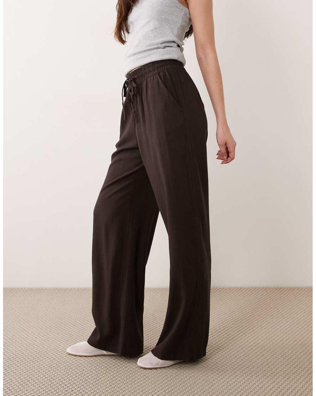 Jdy Natural Wide Leg Linen Blend Pants