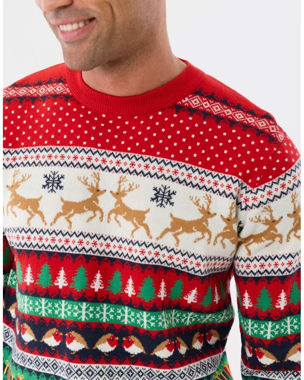 Threadbare Red Festive Fairisle Christmas Jumper for men