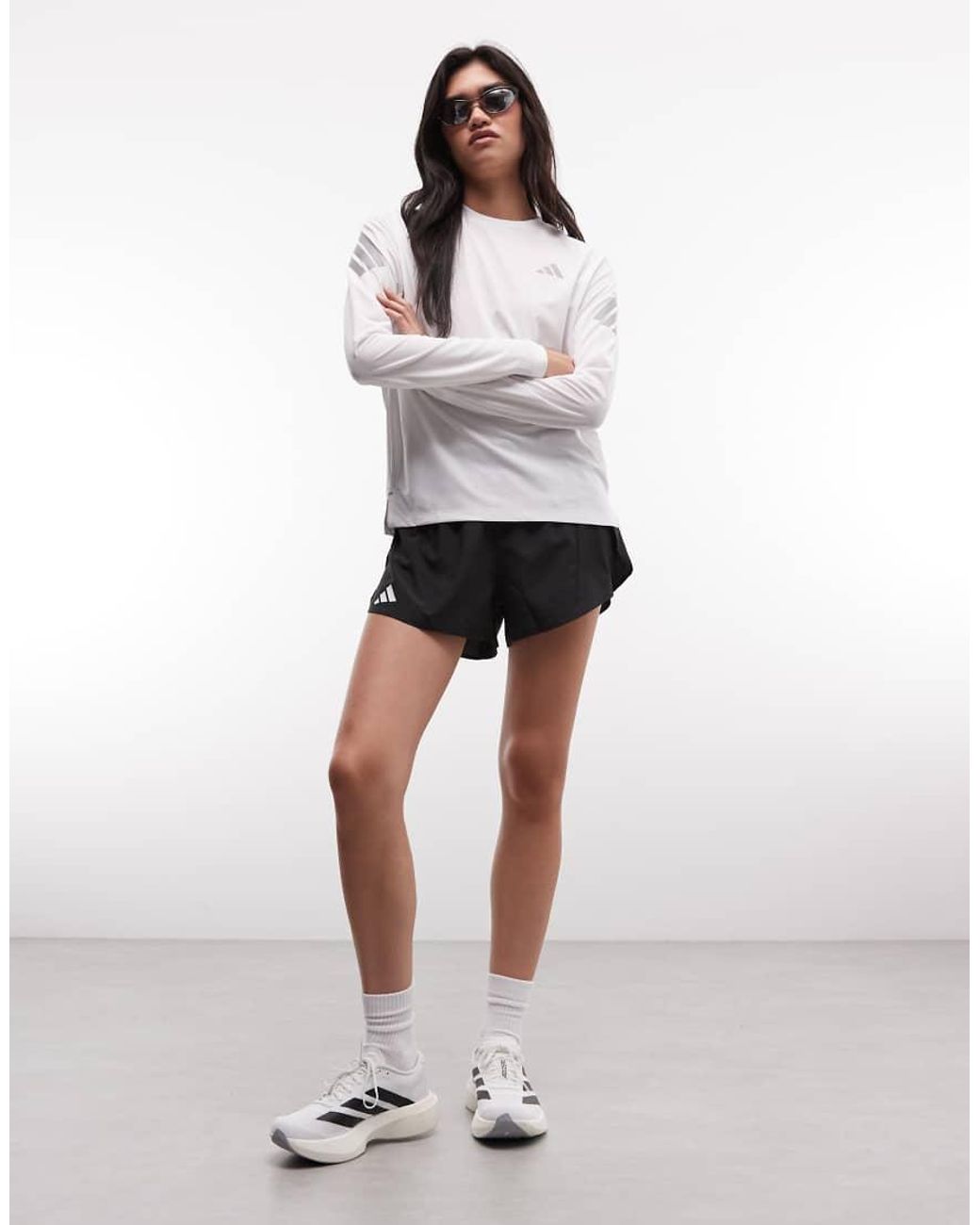 Adidas Originals White Adidas Running Adi365 Long Sleeve Top With Three Stripes