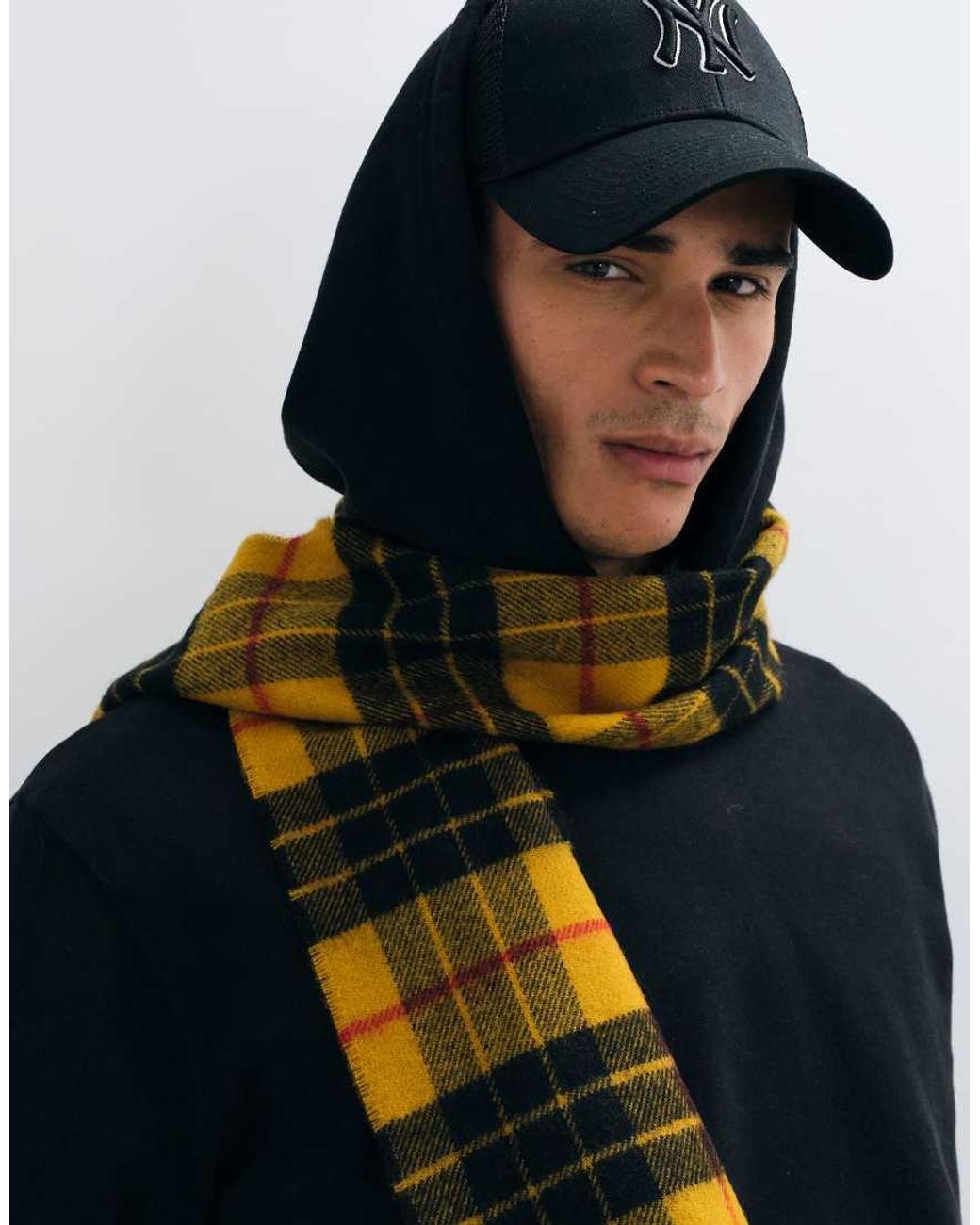 Fred Perry Blue Lambswool Tartan Scarf for men