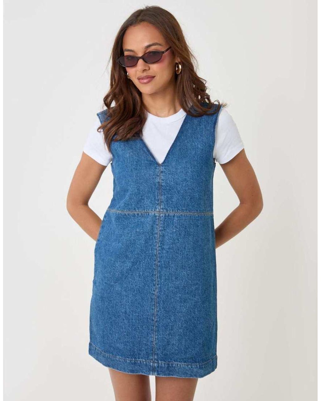 Threadbare Blue Denim V-Neck Mini Dress