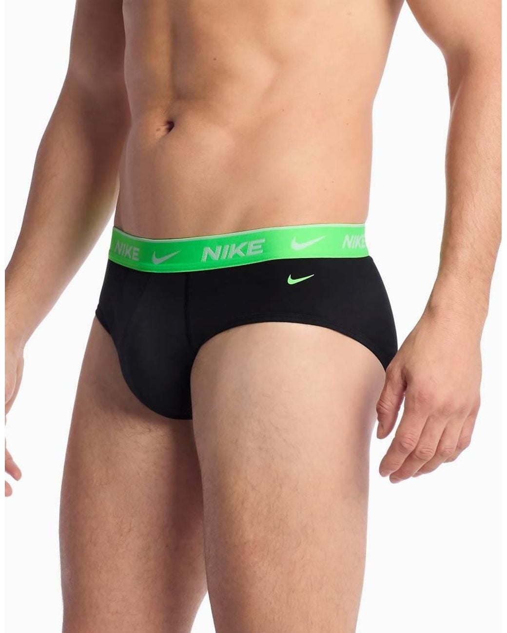 Nike Dri-fit Essential Cotton 3 Pack Hip Briefs With Green Waistbands for men