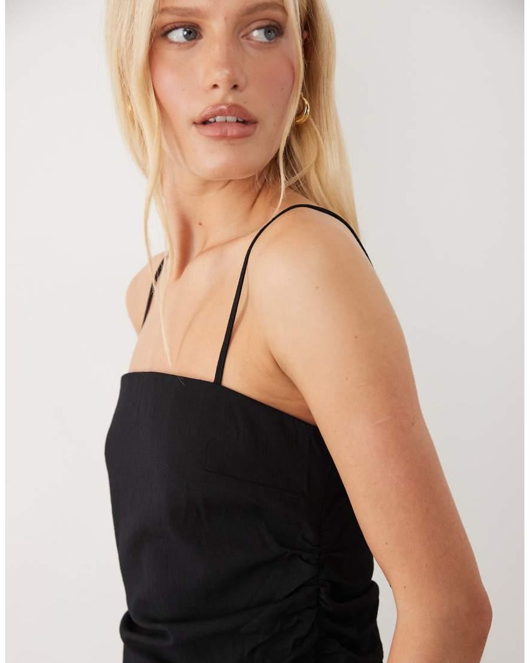 Mango Black Riga Strappy Ruched Side Top