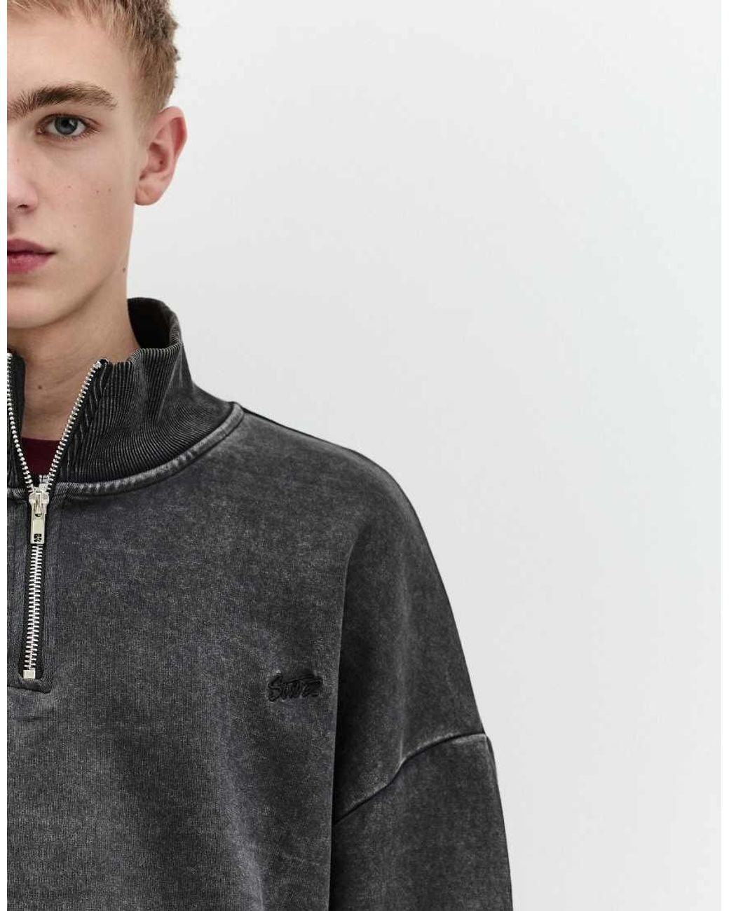 Pull&Bear Gray Stwd Quarter-zip Sweatshirt for men