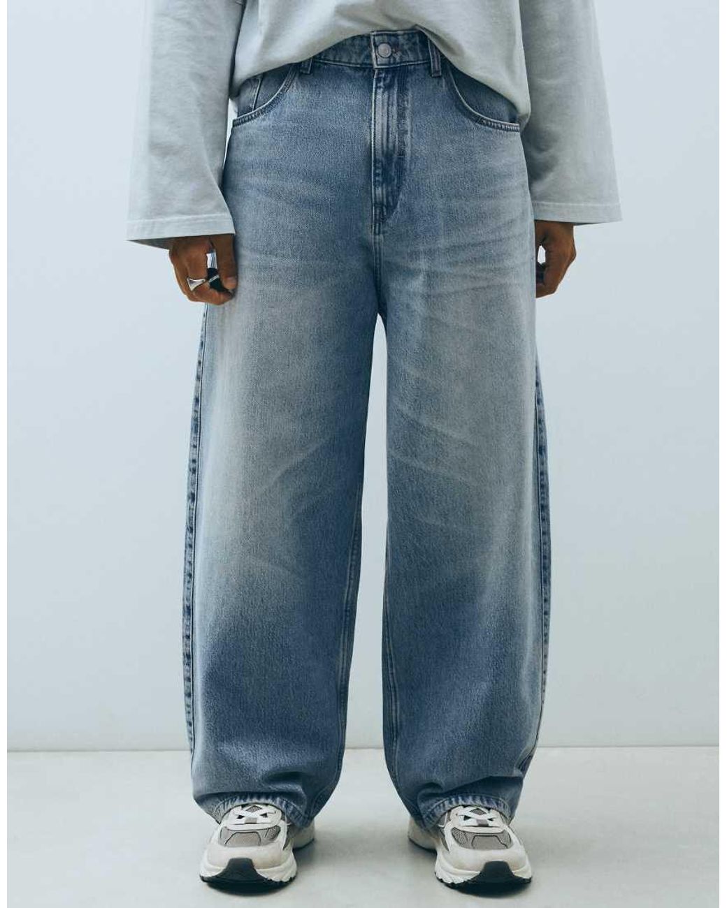 Bershka Blue Tall Super Baggy Jeans for men