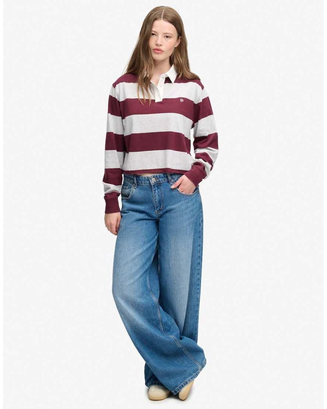 Superdry Red Athletic Essential Cropped Stripe Rugby Top