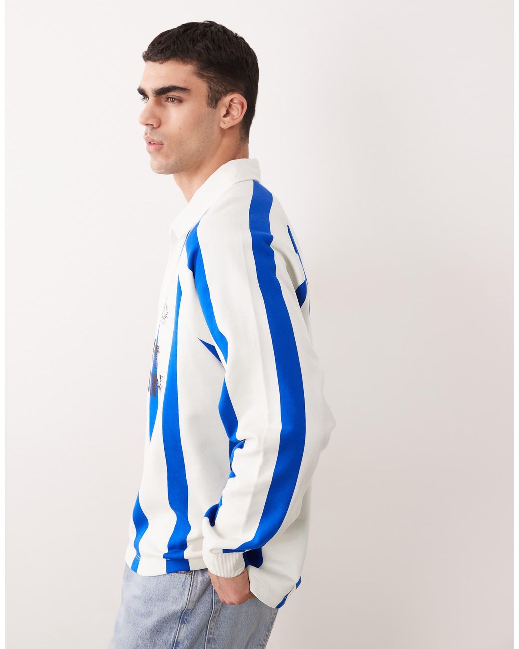 ASOS – legeres rugby-sweatshirt mit vertikalen streifen in Blue für Herren