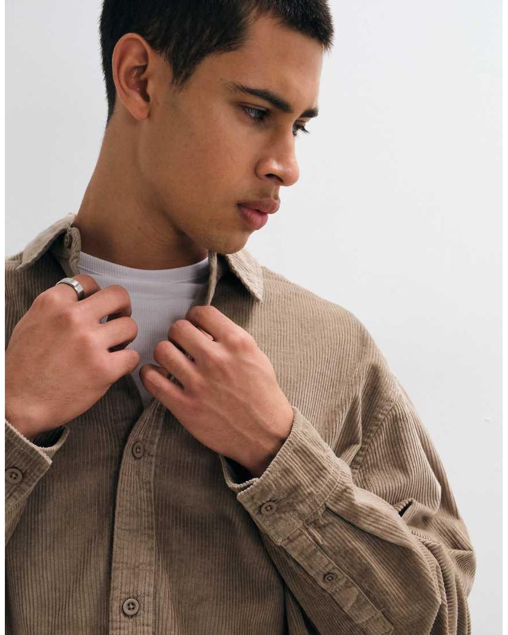 ASOS Natural Cord Oversized Shirt for men