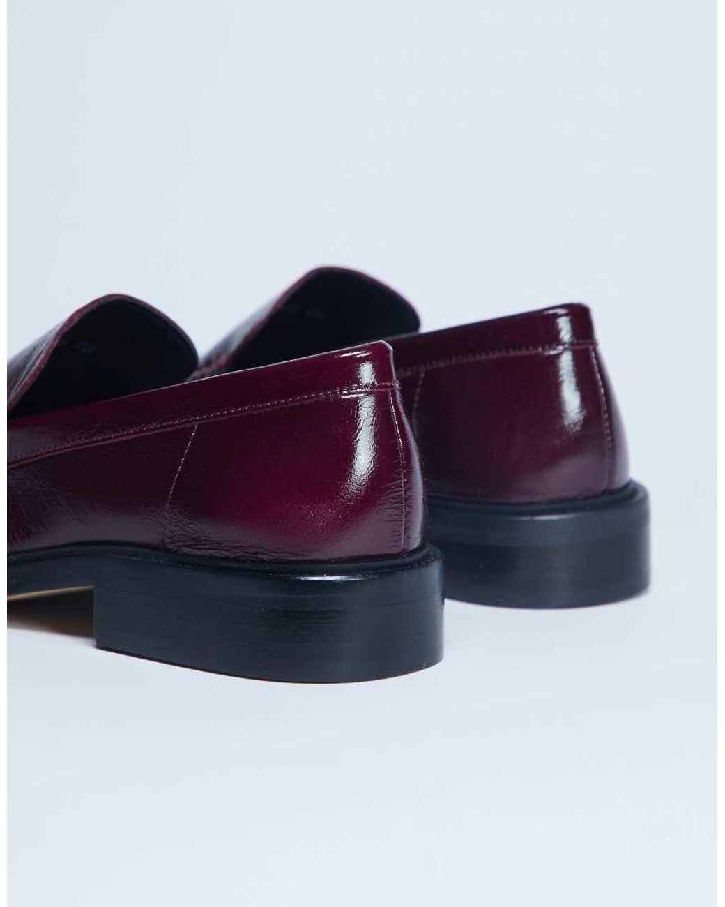 TOPSHOP Blue Premium Clover Real Leather Loafers With Ruched Detail