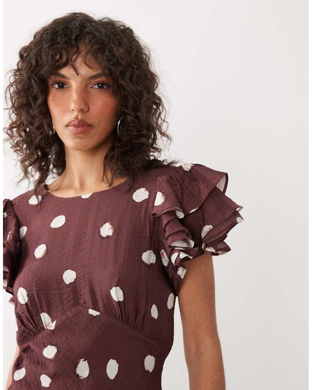 Nobody's Child Red Lola V Neck Back Detail Flutter Sleeve Midi Dress