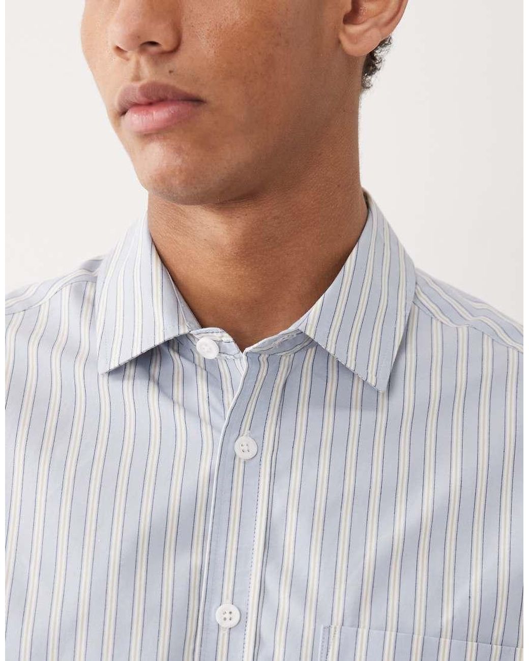 ASOS Gray Oversized Stripe Shirt With Chest Pocket for men