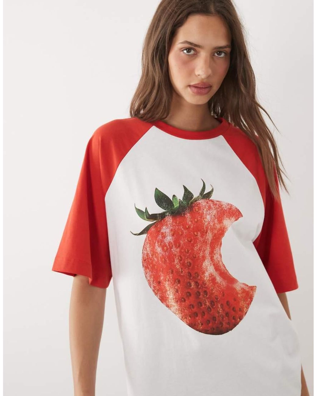 ASOS Red Oversized Raglan T-shirt With Strawberry Graphic