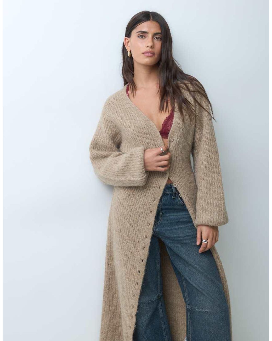 Gina Tricot Blue Long Knitted Cardigan
