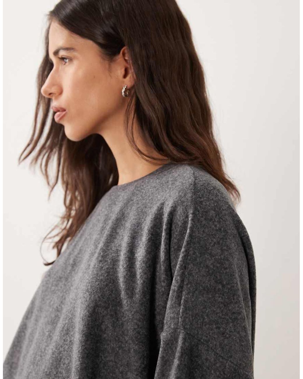 ASOS Black Lounge Mix & Match Lightweight Fleece Long Sleeve Slouch Top