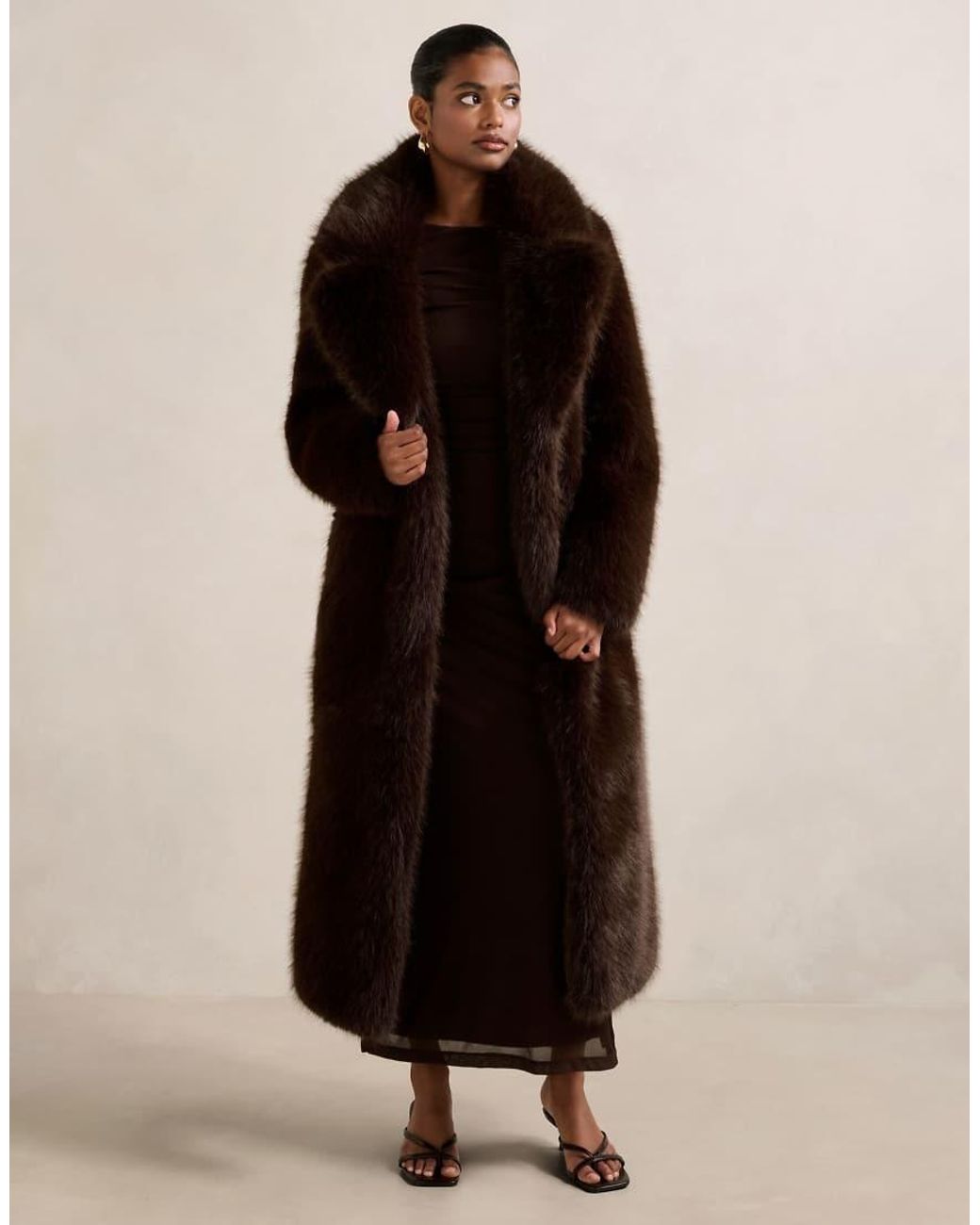 Forever New Black Faux Fur Longline Coat