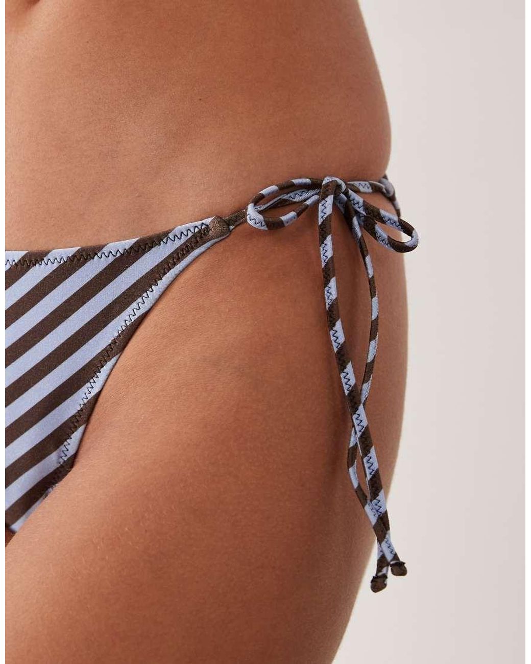 Mango Brown Tie Side Striped Bikni Bottoms