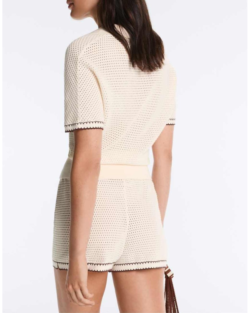Oysho White Cotton Open Knit Shorts