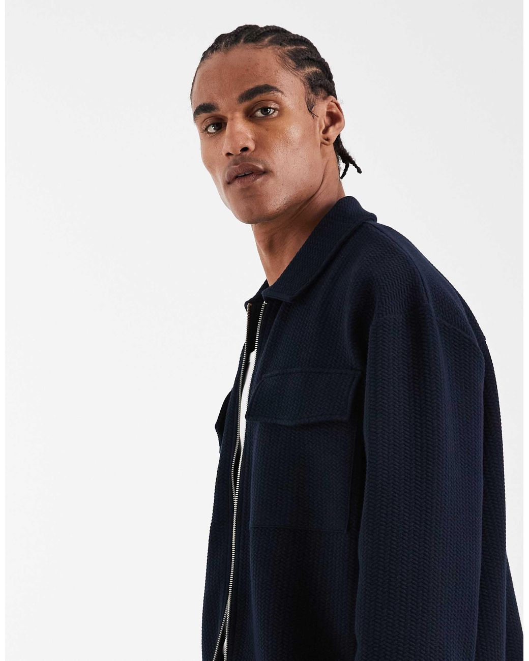 ASOS Blue Relaxed Zip Through Jacket for men
