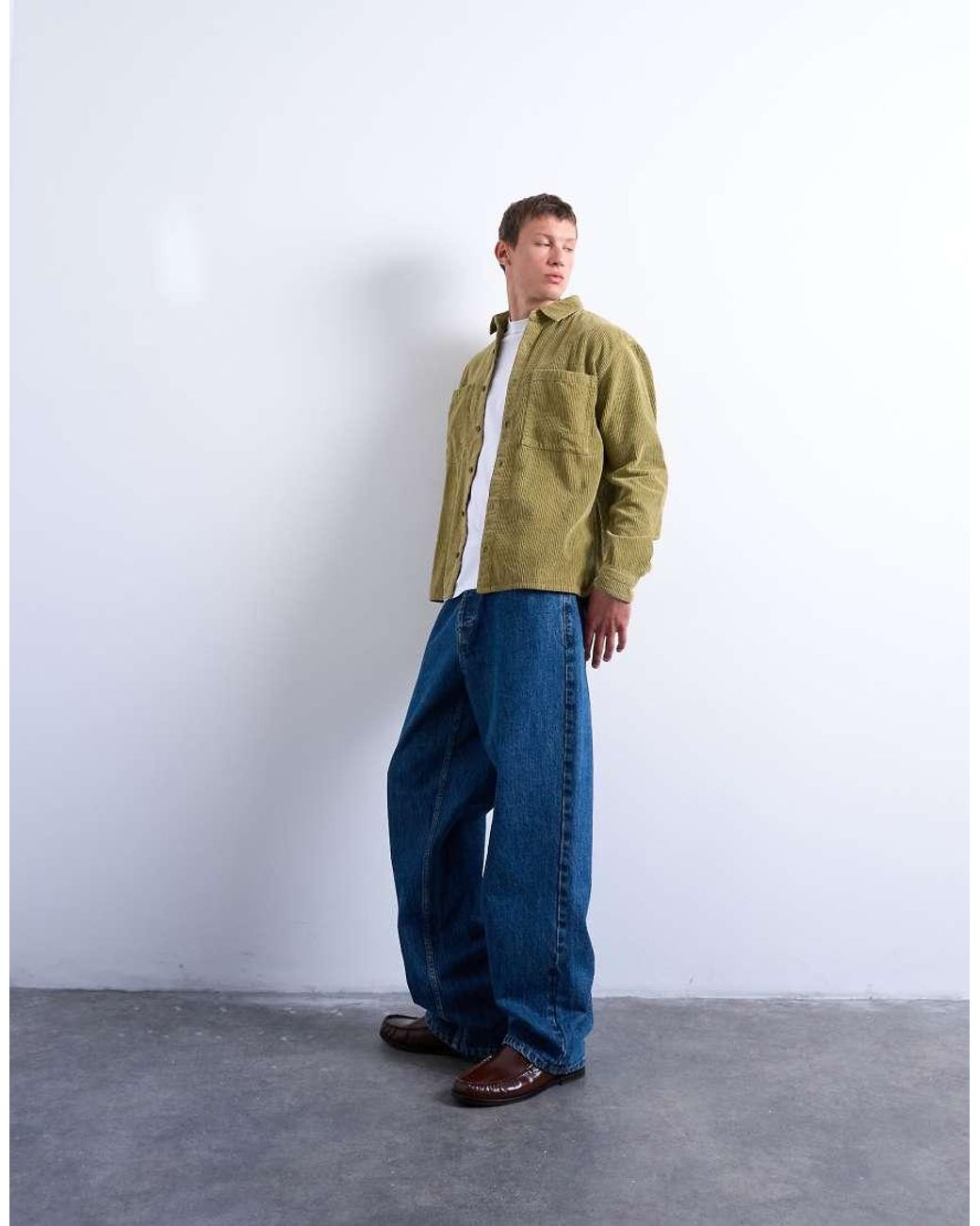 Topman Green Regular Fit Cord Shirt for men